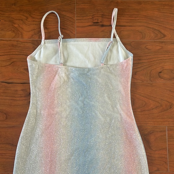 Jump Apparel Pastel Colored Spaghetti Strap Glitter Sparkly Mini Dress - Picture 8 of 10